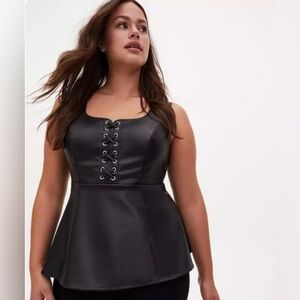 Black Faux Leather Lace-Up Top